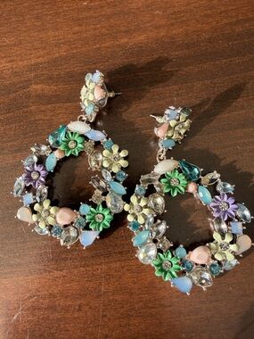 HOOP EARRING-statement costume jewellery. 
Multi colored Gemstone studs